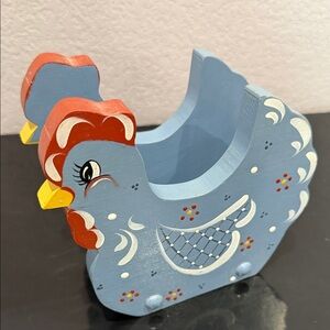 Hand-Painted Blue Wooden Chicken Decor -Napkin/Letter Holder.